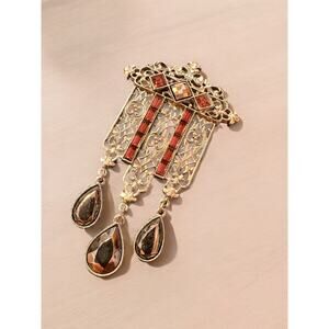 Sparkling Shield Pin - Rhinestones, Filigree, and Cabochons!